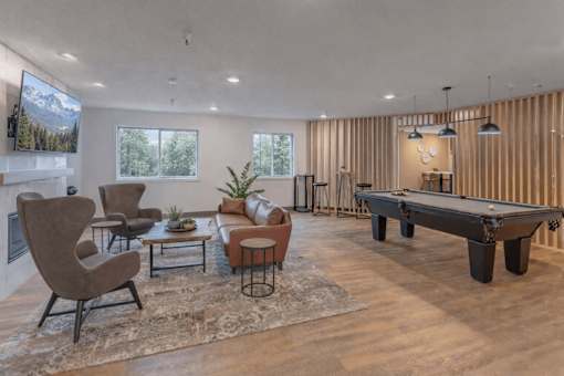 Recreation room with pool table at Regency Park Apartments, Minnesota