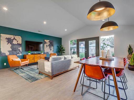 Open concept living and dining area at Creekview Apartments, Midvale, UT
