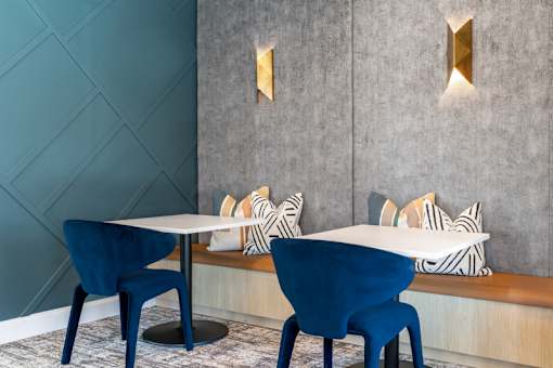Two blue chairs at Momentum at First Creek, Denver, Colorado
