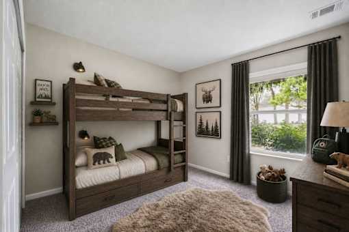 Rustic bunk bed in nature themed bedroom at Northview Park Apartments, Michigan, 48310