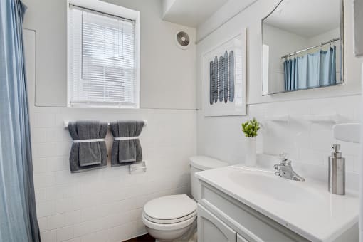 Bathroom with Window at Cross Country Manor Apartments, 3301 Clarks Lane, Baltimore