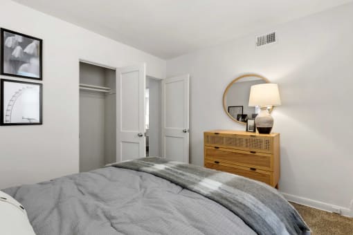 Bedroom with closet and dresser  at Donnybrook Apartments, Maryland