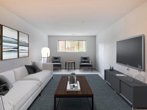 Renovated Living Room at Cardiff Hall Apartments, Towson, Maryland