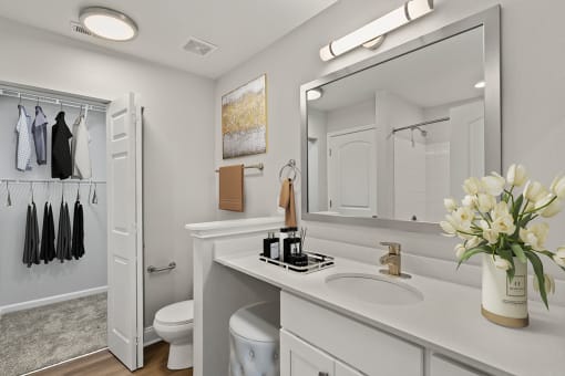 our apartments offer a bathroom with a shower at Fortress Grove, Murfreesboro, Tennessee