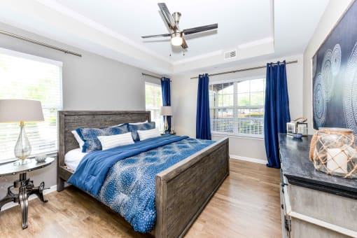 Bedroom With Expansive Windows at The Bluestone Apartments, Bluffton, SC, 29910