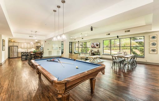Clubroom with billiards table  at Carolina Point Apartments, Greenville, SC, 29607