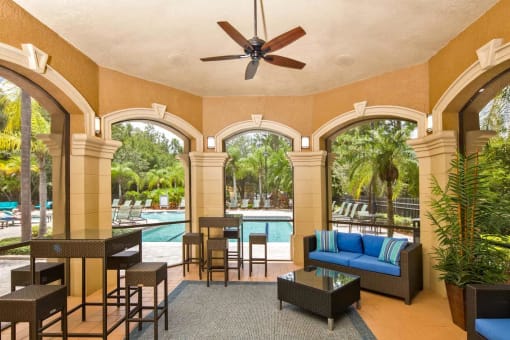 Screened in Outdoor Space Beautiful Clubhouse at The Grand Reserve at Tampa Palms Apartments, Florida, 33647