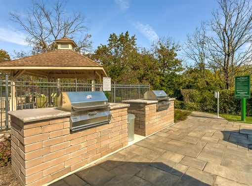 Outdoor grilling area at Falls Village Apartments, Baltimore, 21209