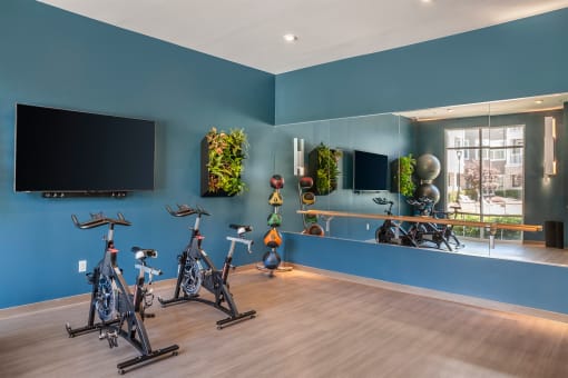 Spin Room with two bikes and tv Flats at Ballantyne, Charlotte NC