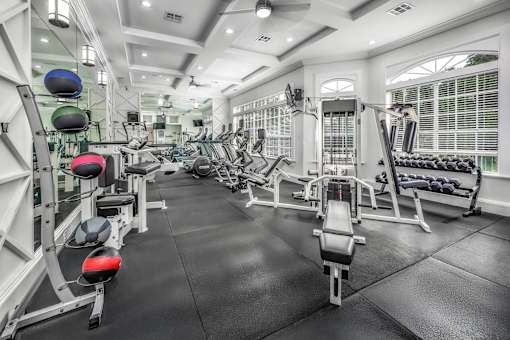 a gym at Henley Tampa Palms Apartments, Florida
