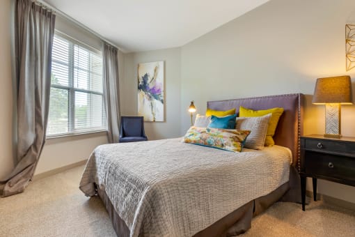 Bedroom with nightstand and large window at 1010 Dilworth, Charlotte NC