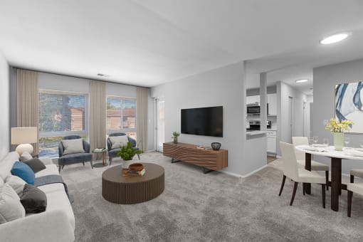 living room with coffee table and hanging tv at Westwinds Apartments, Maryland