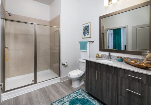 Walk-In Oversized Shower at The Flats at Ballantyne Apartments, Charlotte, NC