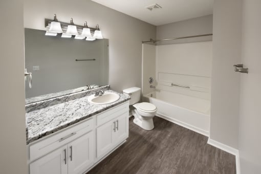 a bathroom with a sink and a toilet and a shower