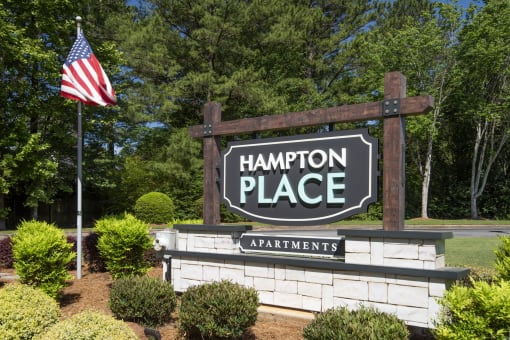 the sign in front of a flag