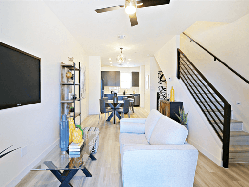 Living Room With Kitchen View at Scottsdale Hayden Townhomes, Scottsdale, AZ, 85257