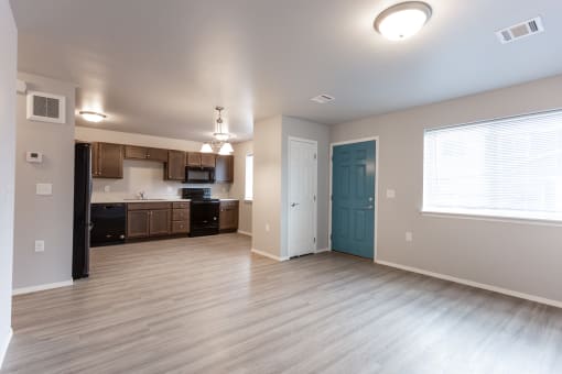 living room looking into kitchen