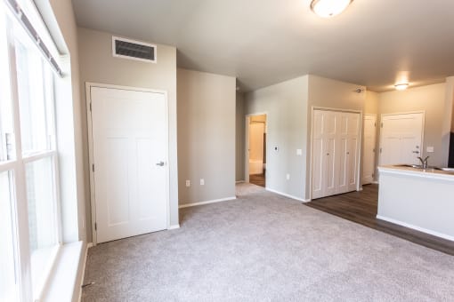 living room looking into bathroom