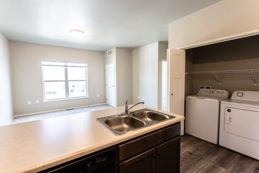 kitchen looking into living room
