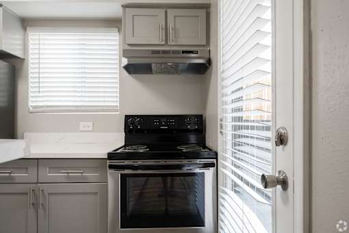 Black stove at Brook Meadow Village, Austin
