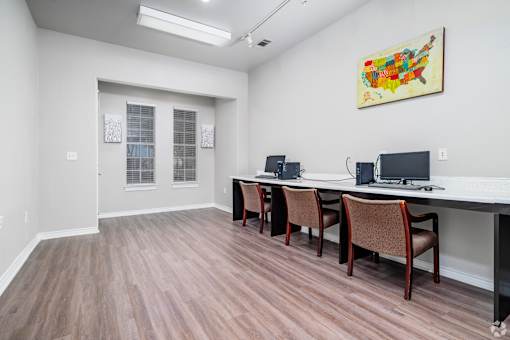 Business center with computer workstations at Houston Street Townhomes Apartments, San Antonio, 78220