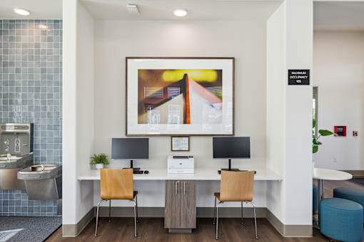 Resident PC area with 2 computers and a printer