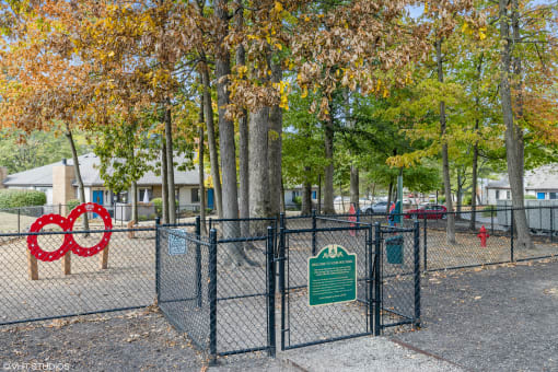 the gate to the dog park is closed at Silvertree at Little Turtle Apartments, Westerville, Ohio