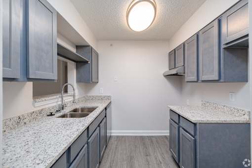 A kitchen with a sink and cabinets.