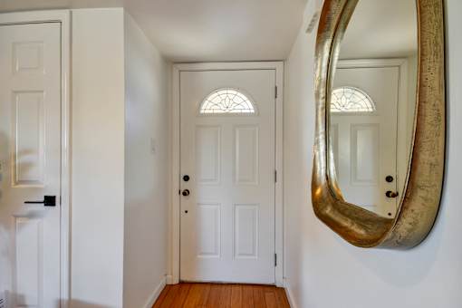 A white door with a glass window above it.