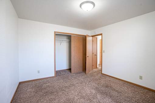 A room with a carpeted floor and a ceiling light. Fargo, ND Birchwood 2 Apartments