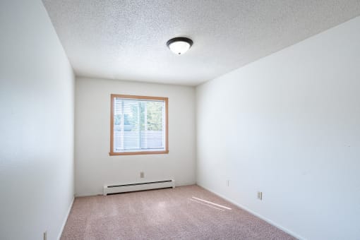 an empty room with white walls and a window. Fargo, ND Betty Ann Apartments