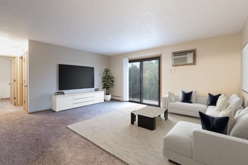 a living room with a couch and a tv