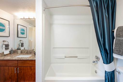 a bathroom with a shower and a sink and a bath tub