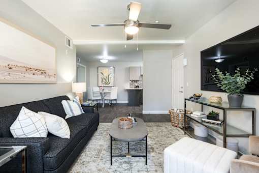a living room with a couch and a coffee table