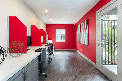 the preserve at ballantyne commons cyber office space with red walls