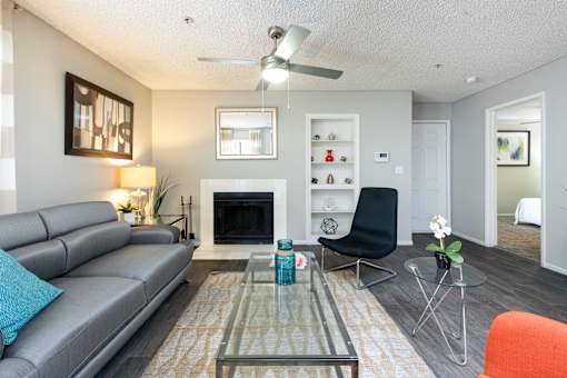 a living room with a couch and a coffee table