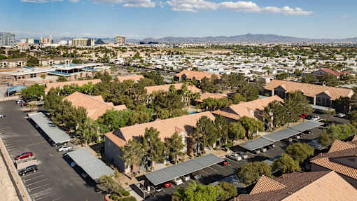 an aerial view of a neighborhood in the city