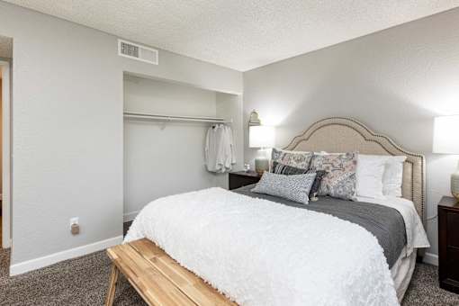 A picture of a bedroom and closet in an apartment