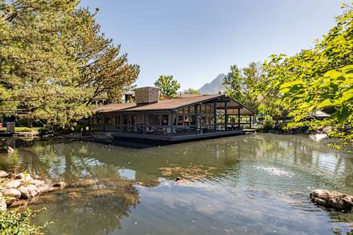 the pond and the boat house at the pavilion