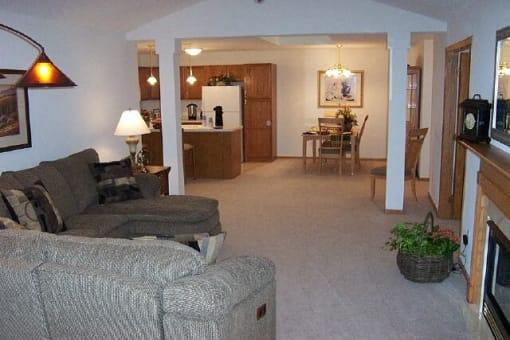 Living Room With Kitchen View at Silver Oaks Townhomes, Minnesota, 55377