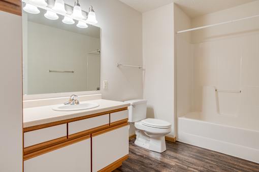 A white toilet sits next to a sink in a bathroom.