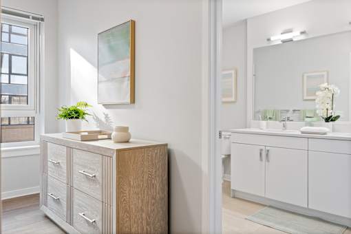 Bathroom With Vanity Lights at 23rd Place Apartments, Chicago, Illinois
