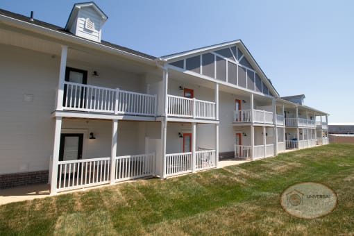 Apartment building with two story balconies.