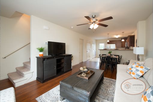 a living room with a couch and a coffee table