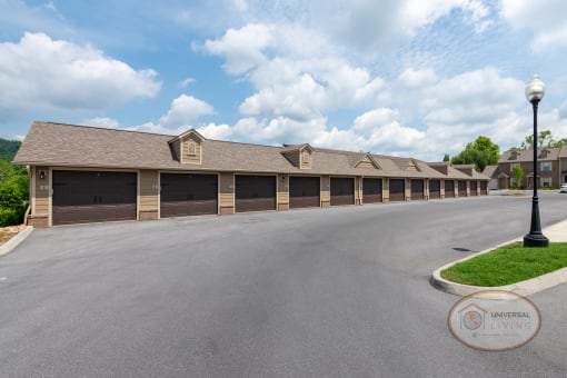 A row of detached garages.