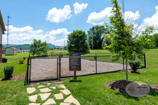A fenced in dog park.