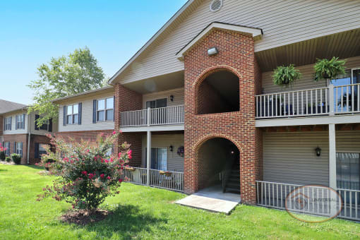 A close up view of the patios and balconies of the two bedroom apartment homes.