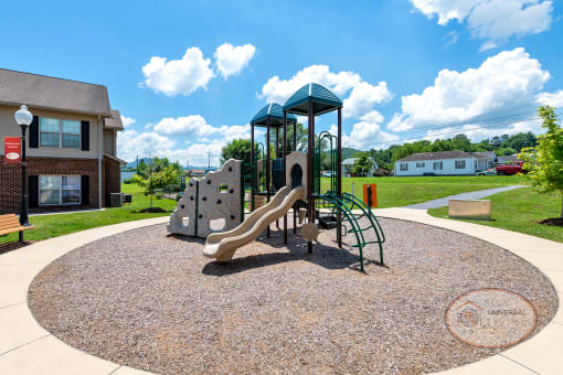 A playground with slide and jungle gym.