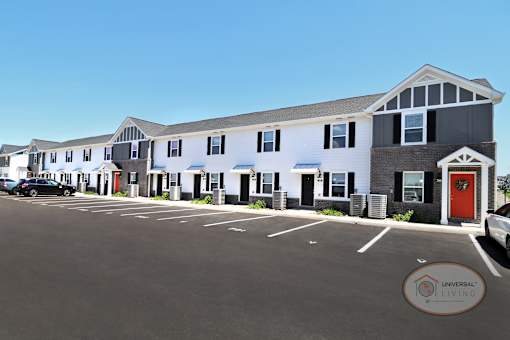 The front of a two and three bedroom apartment home.