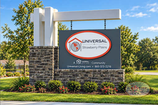 A sign for Universal Strawberry Plains with a phone number on it.